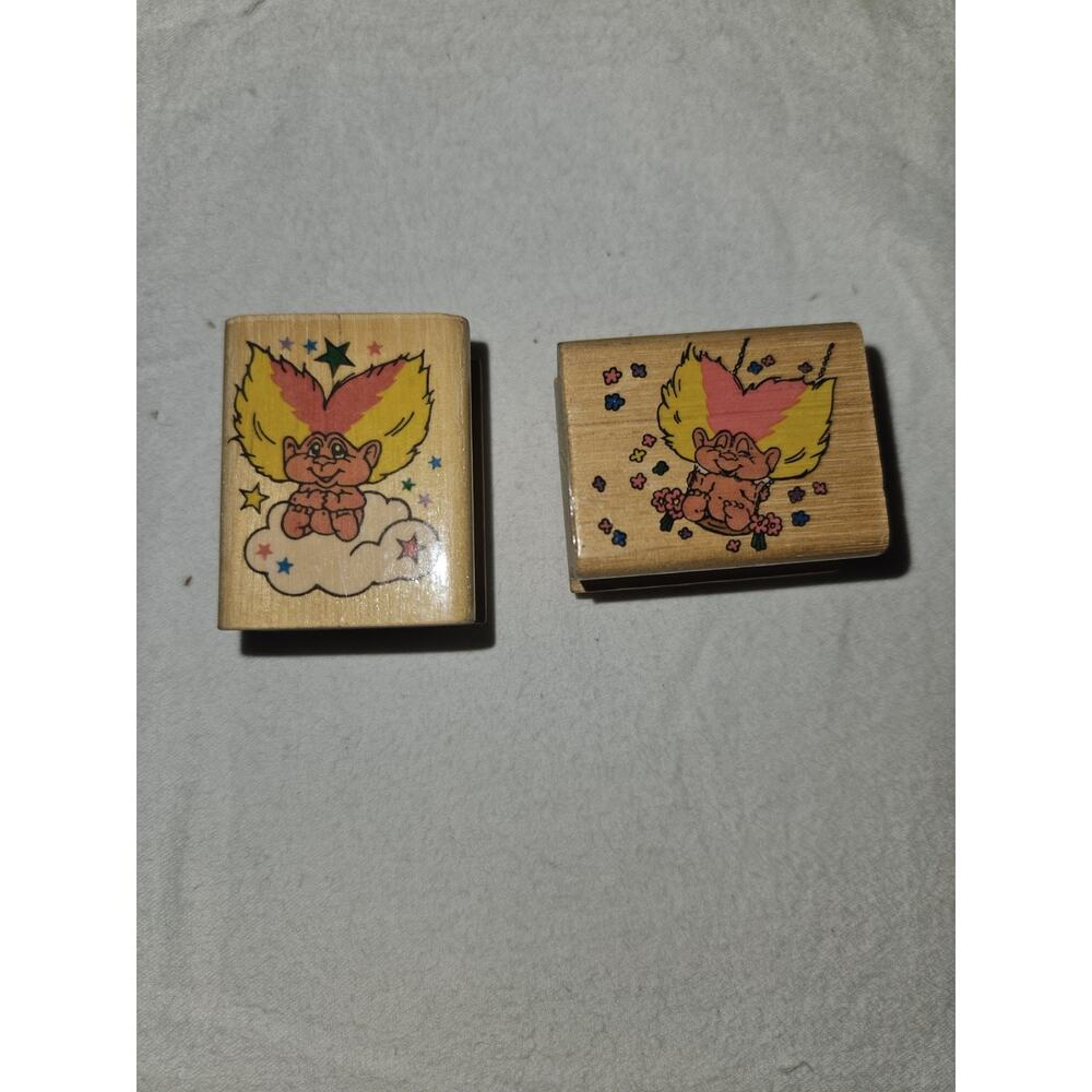 2 Noteworthy TR0545 Troll Wooden Mounted Rubber Stamps